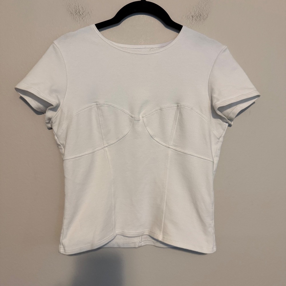Reformation White Corset Bustier Seam Short Sleeve Fitted Top Size M Made USA